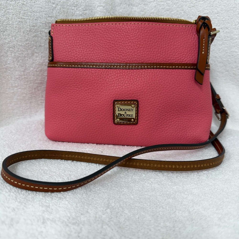 Dooney & Bourke Pink Pebbled Leather Crossbody with Brown Trim